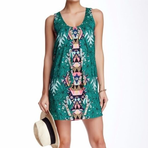 New‎ Mara Hoffman Green Maristar Printed Leaf Shift Dress Size XS - Picture 1 of 8